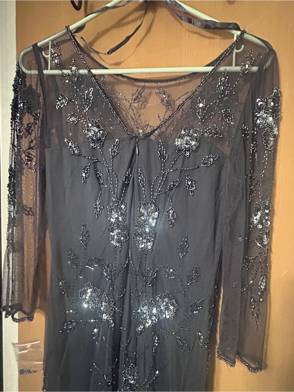 Charcoal Beaded Lace Sheath Dress - Evening Elegance - Picture 5 of 13